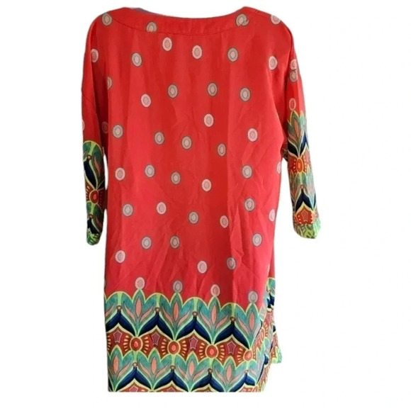 Isle by Melis Kozan Boho Abstract Caftan Dress L Coral Tropical Resort Tunic - Picture 4 of 10